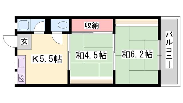 鳳アパート(2K/2階)の間取り写真