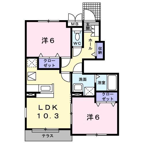 ヴィンヤード旭(2LDK/1階)の間取り写真