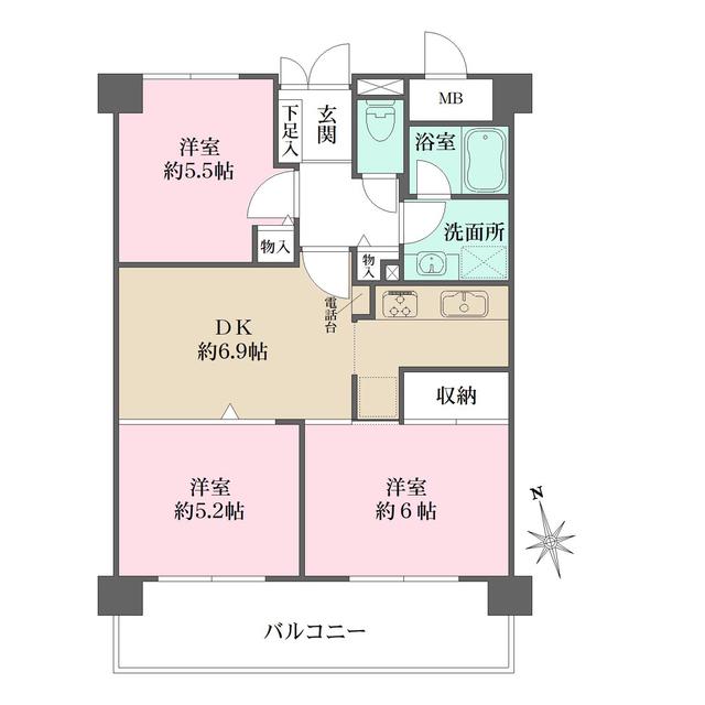 相生通パークハウス(3DK/12階)の間取り写真