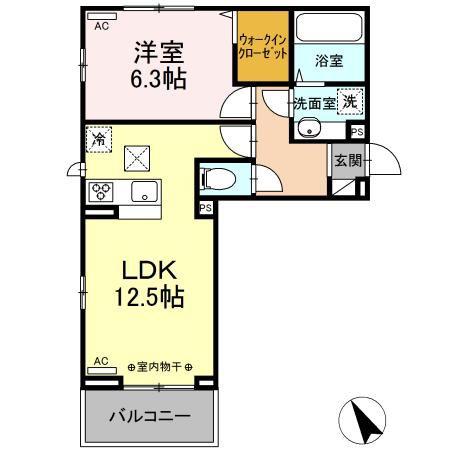 ヒュッゲ大山(1LDK/3階)の間取り写真