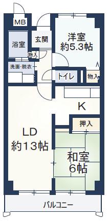 サンオーク巽(2LDK/2階)の間取り写真
