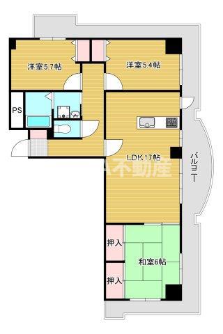 昭和グランドハイツ阿倍野(3LDK/2階)の間取り写真