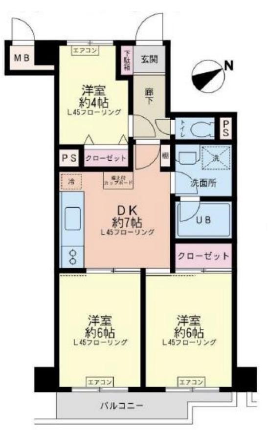ライオンズマンション磯子(3DK/2階)の間取り写真