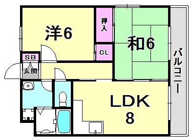 グッドヴィレッジ二番館(2DK/3階)の間取り写真