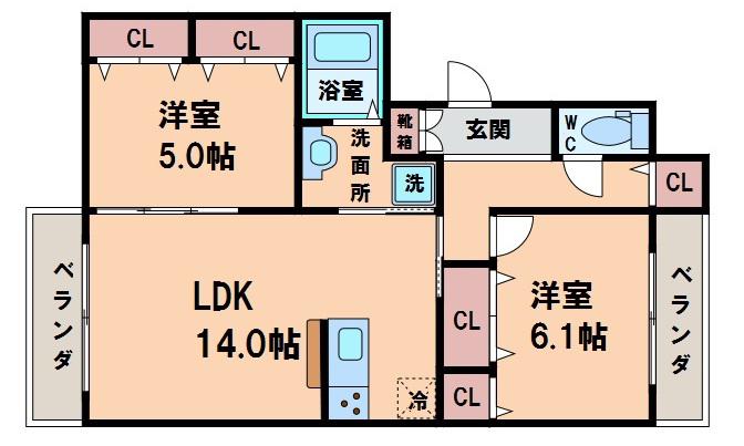 阪南ファイブ(2LDK/3階)の間取り写真