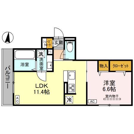Dアヴァンス千間台東B棟(1LDK/2階)の間取り写真
