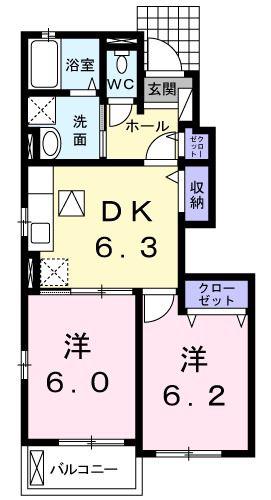ラウレールA(2DK/1階)の間取り写真