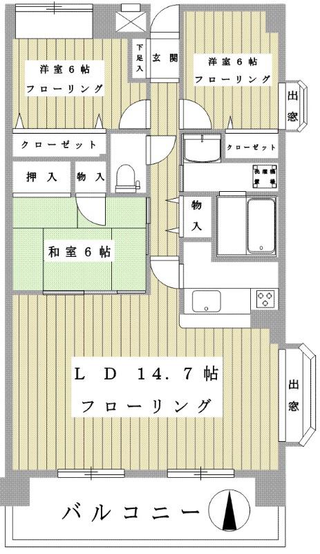 湘南ベルビュー(3LDK/3階)の間取り写真