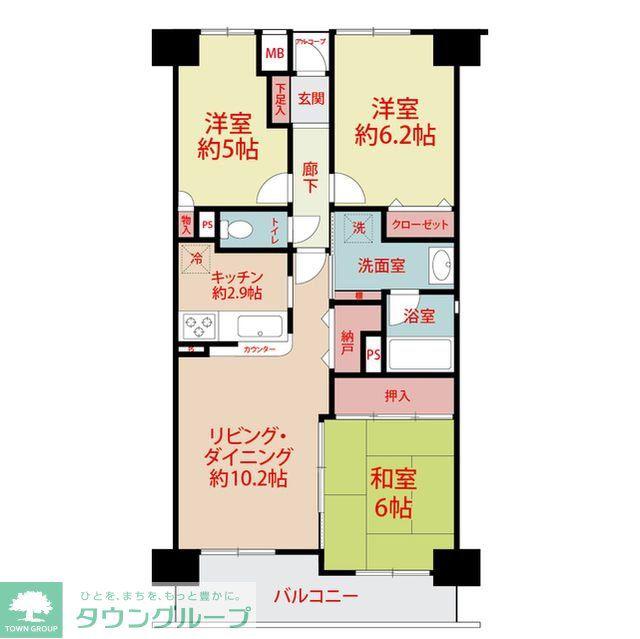 コスモ川口アーバンフォルム参番館(3LDK/2階)の間取り写真