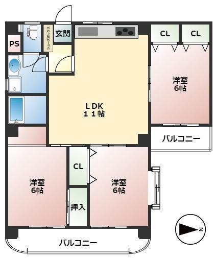 グランド吹上(3LDK/6階)の間取り写真