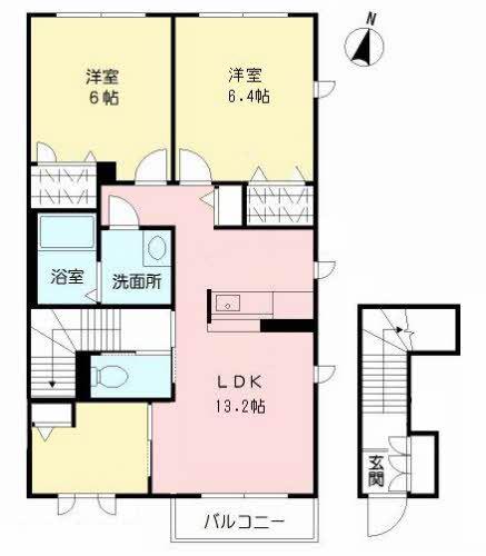 リバティ花高松(2LDK/2階)の間取り写真