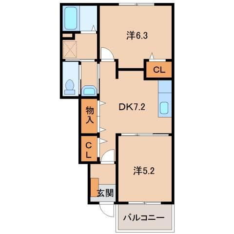 シャイニング・ベル II(2DK/1階)の間取り写真