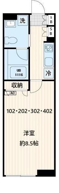 フレア不動前(1K/2階)の間取り写真