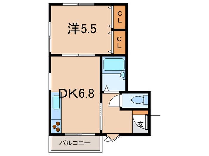 ベルトピア芦屋I(1DK/3階)の間取り写真