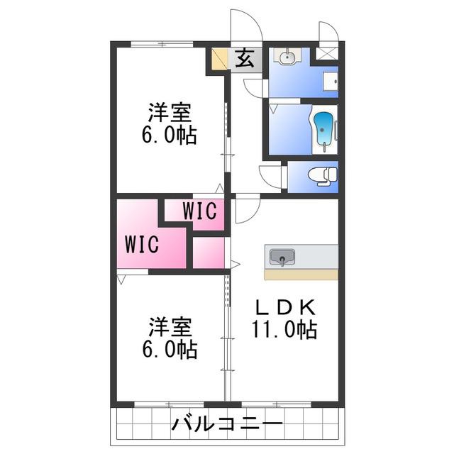 ハピネス紀和(2LDK/1階)の間取り写真