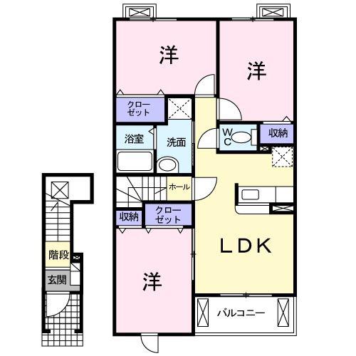 グリーンヒルガーデンC棟(3LDK/2階)の間取り写真