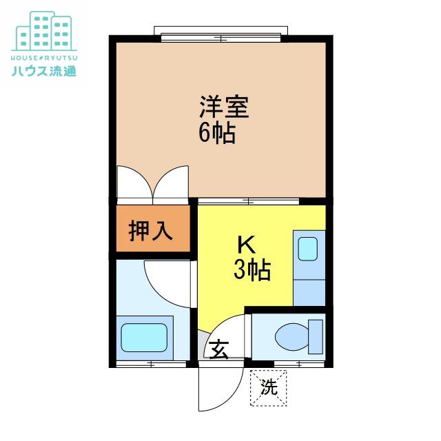 カリーナ立岩(1K/2階)の間取り写真