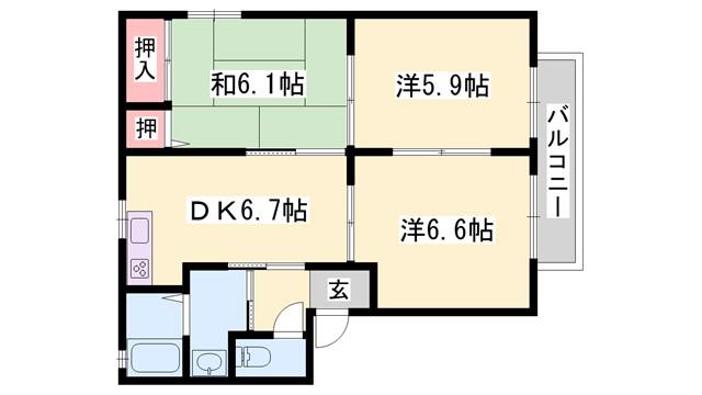 メイプルタウンIIA(3DK/1階)の間取り写真