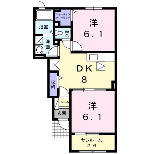フェリーチェIII(2DK/1階)の間取り写真