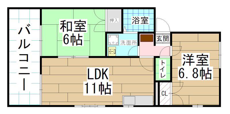 エスティハイツD(2LDK/2階)の間取り写真