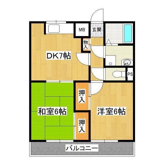 水井マンション(2DK/1階)の間取り写真