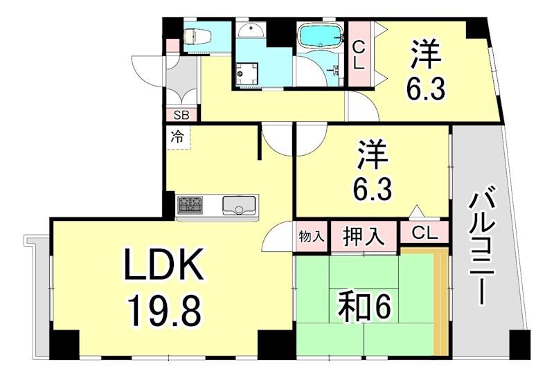 プレシオ甲子園口(3LDK/2階)の間取り写真