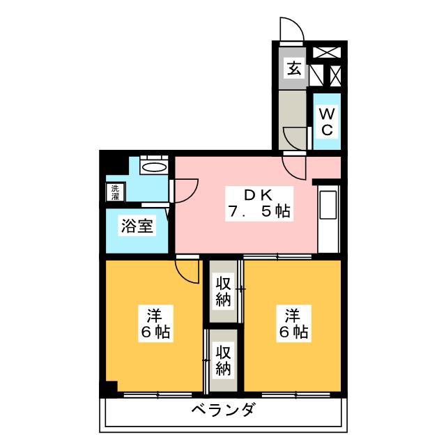 ナオパレス(2DK/4階)の間取り写真