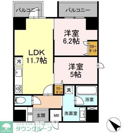 ゲートレジデンス鶴見(2LDK/6階)の間取り写真