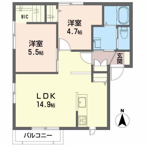 グランド ソレイユC(2LDK/2階)の間取り写真