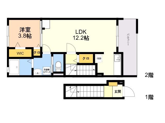 プロムナード春日Ⅱ(1LDK/2階)の間取り写真