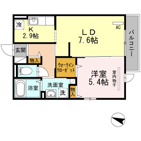 D-ROOM空港南(1LDK/2階)の間取り写真