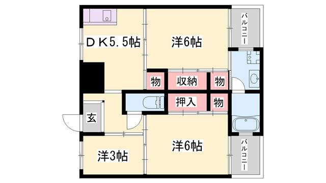 サンライズ高砂 4号棟(3DK/1階)の間取り写真