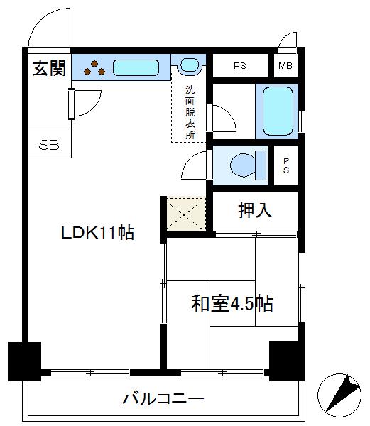 パルムハウス梅屋敷(1LDK/3階)の間取り写真