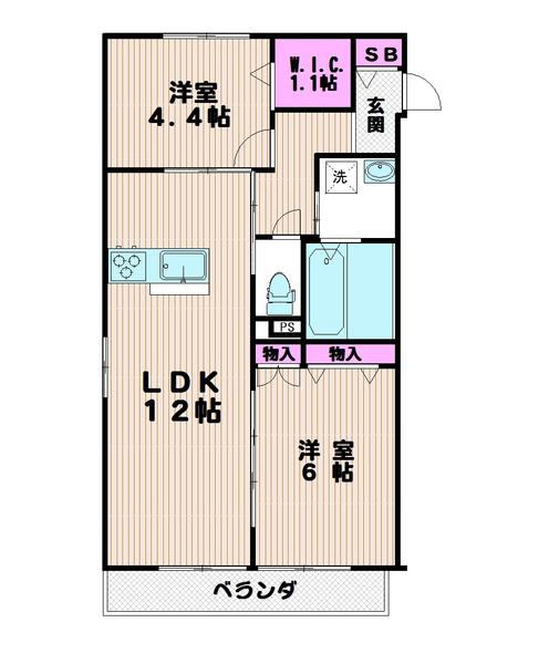 COSMO COURT(2LDK/2階)の間取り写真