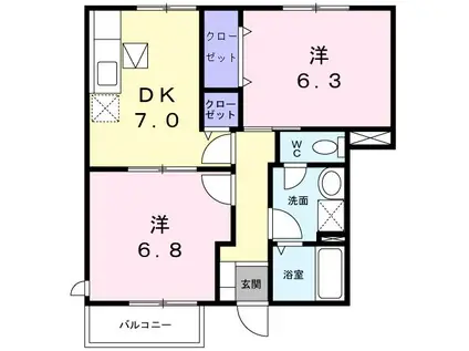 ラフレシール・メゾンII(2DK/1階)の間取り写真