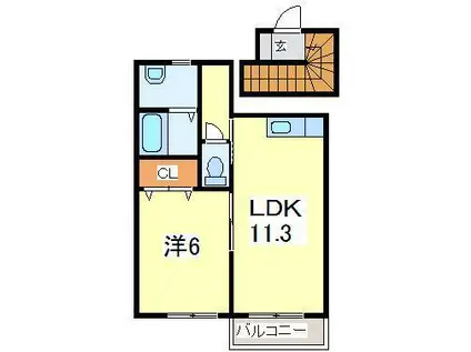 ミロワール桜町I(1LDK/2階)の間取り写真