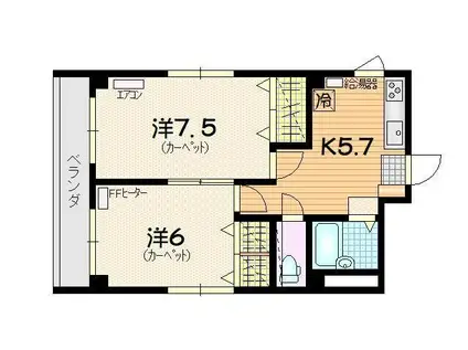 マンション桂(2DK/2階)の間取り写真