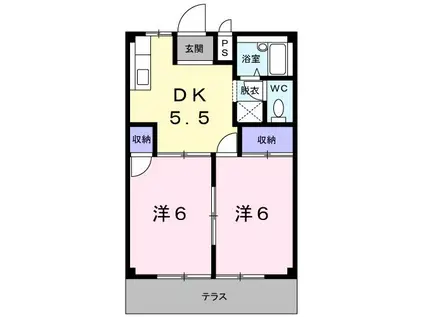 ハピネスタウン(2K/1階)の間取り写真