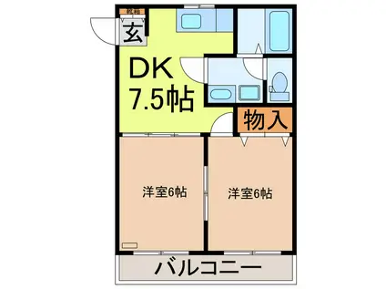 パラシオンI(2DK/1階)の間取り写真