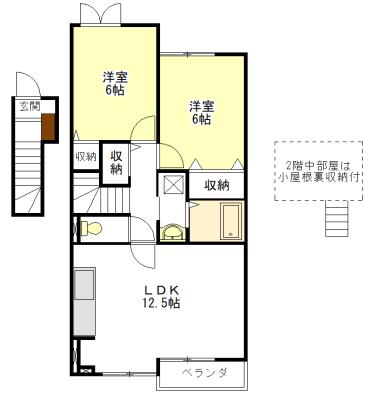 ウィン ヴィレッジ B(2LDK/2階)の間取り写真