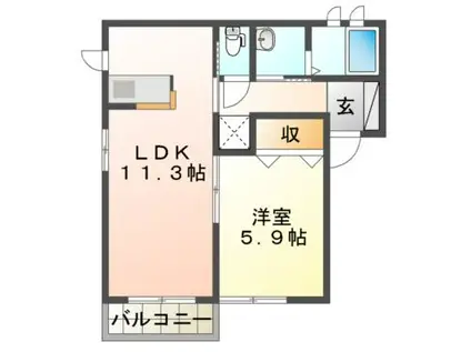 シャーメゾン・ロッシュA・B(1LDK/2階)の間取り写真