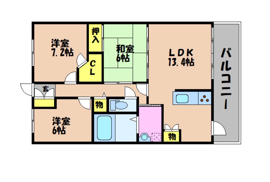 ビ・ウェル新倉敷(3LDK/7階)の間取り写真