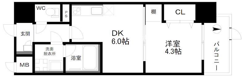 グランパシフィックパインリュクス(1DK/3階)の間取り写真