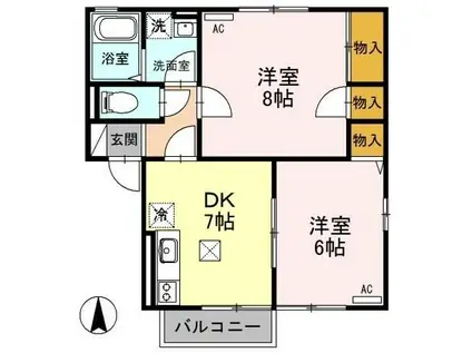 サンモールヴィレッジ(2DK/2階)の間取り写真