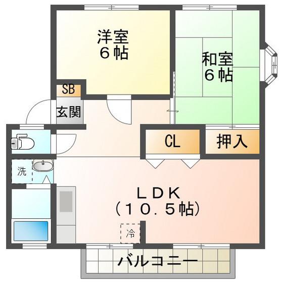 ベルコリーヌ藤ヶ丘A棟(2LDK/2階)の間取り写真