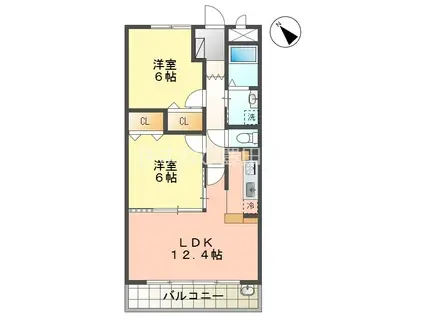 アソシエ三好丘(2LDK/2階)の間取り写真