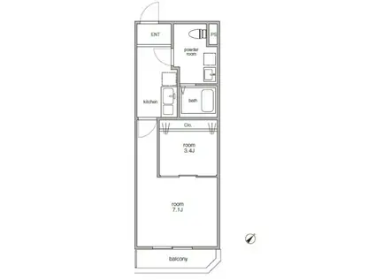 アバロン上尾原市(1SK/3階)の間取り写真