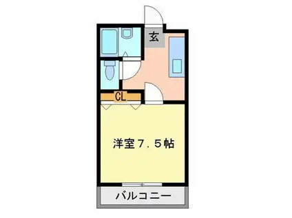 プリベールII(1K/1階)の間取り写真