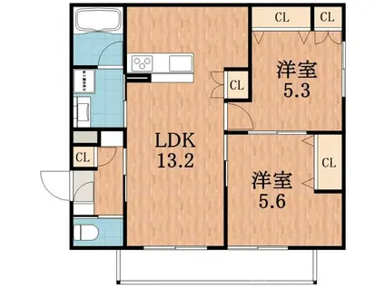 メゾン・ド・ヒロII(2LDK/1階)の間取り写真