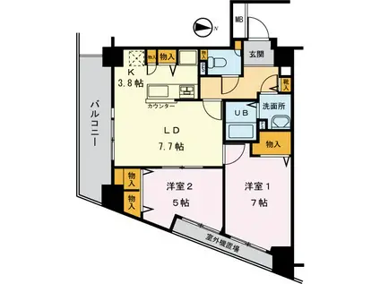 フォーエレメンツ竹ノ塚(2DK/5階)の間取り写真